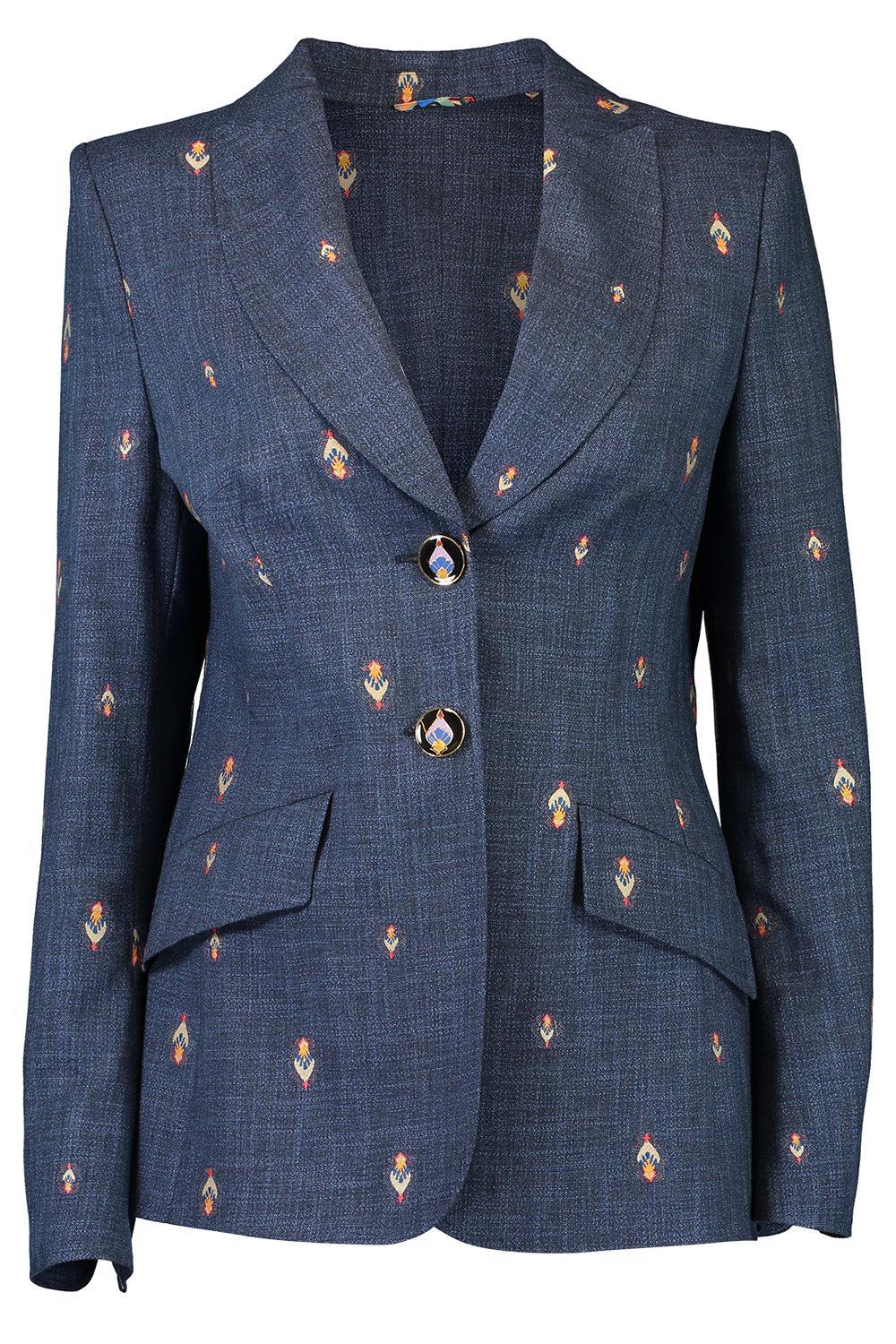 Floral Button Blazer-BLUE-34-CLOTHINGJACKETBLAZERS-MAISON COMMON
