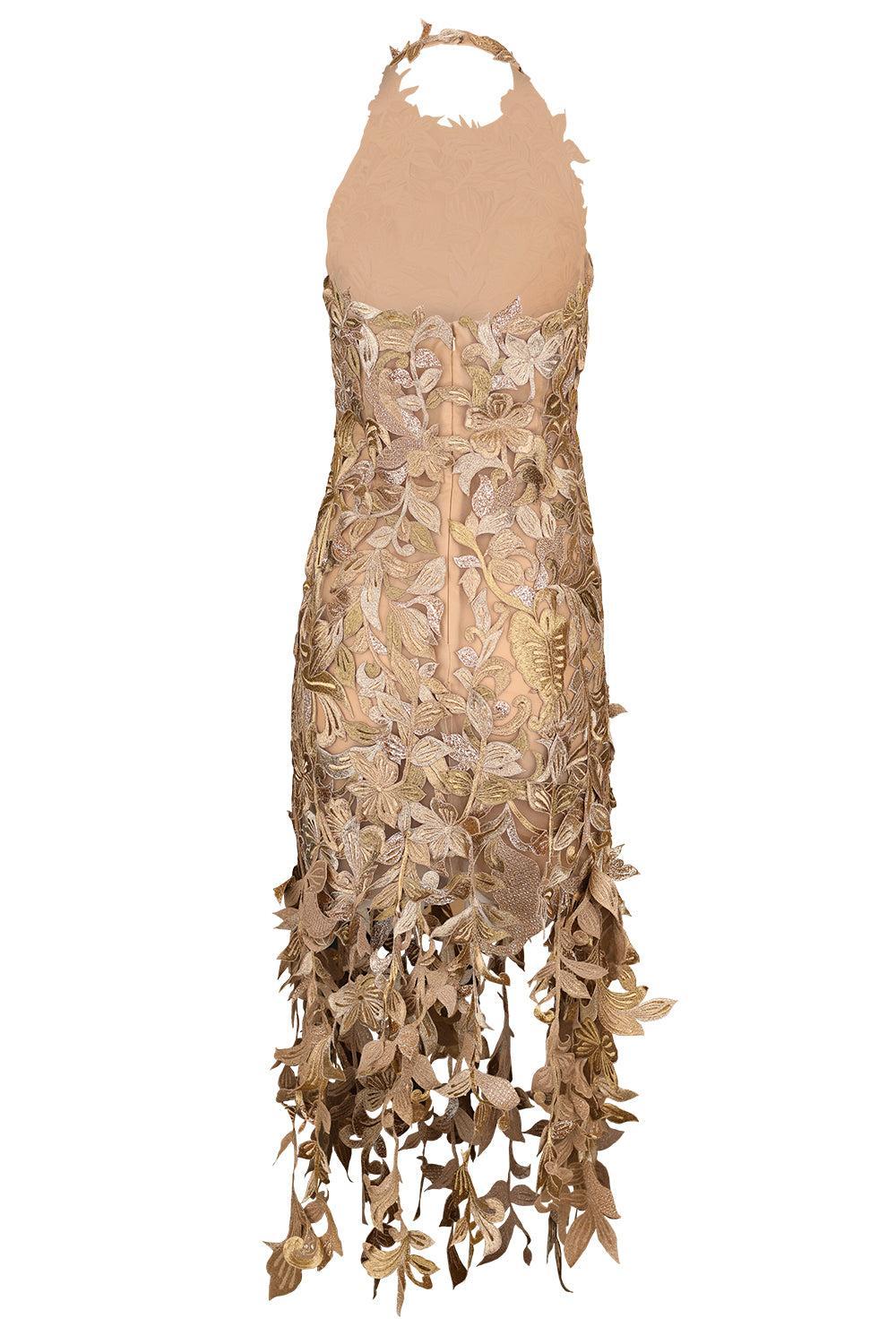 Sleeveless Corded Florals Cocktail Dress-GOLD-8-CLOTHINGDRESSCOCKTAIL-OSCAR DE LA RENTA