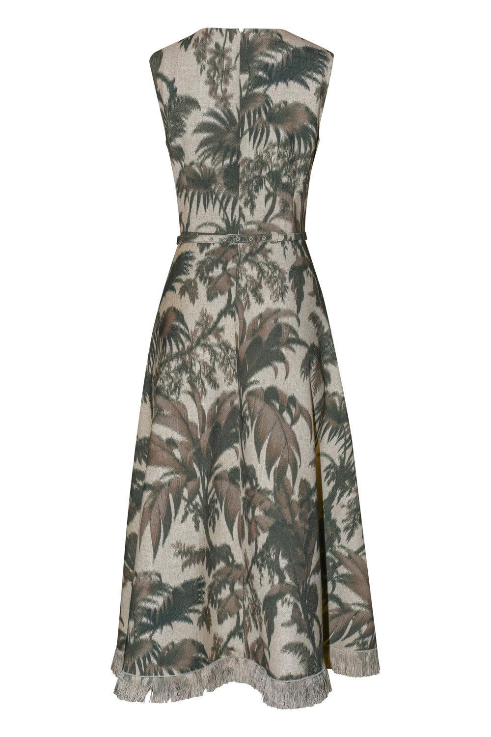 Large Chine Palm Leaves Midi Dress-COASTAL-6-CLOTHINGDRESSCASUAL-OSCAR DE LA RENTA