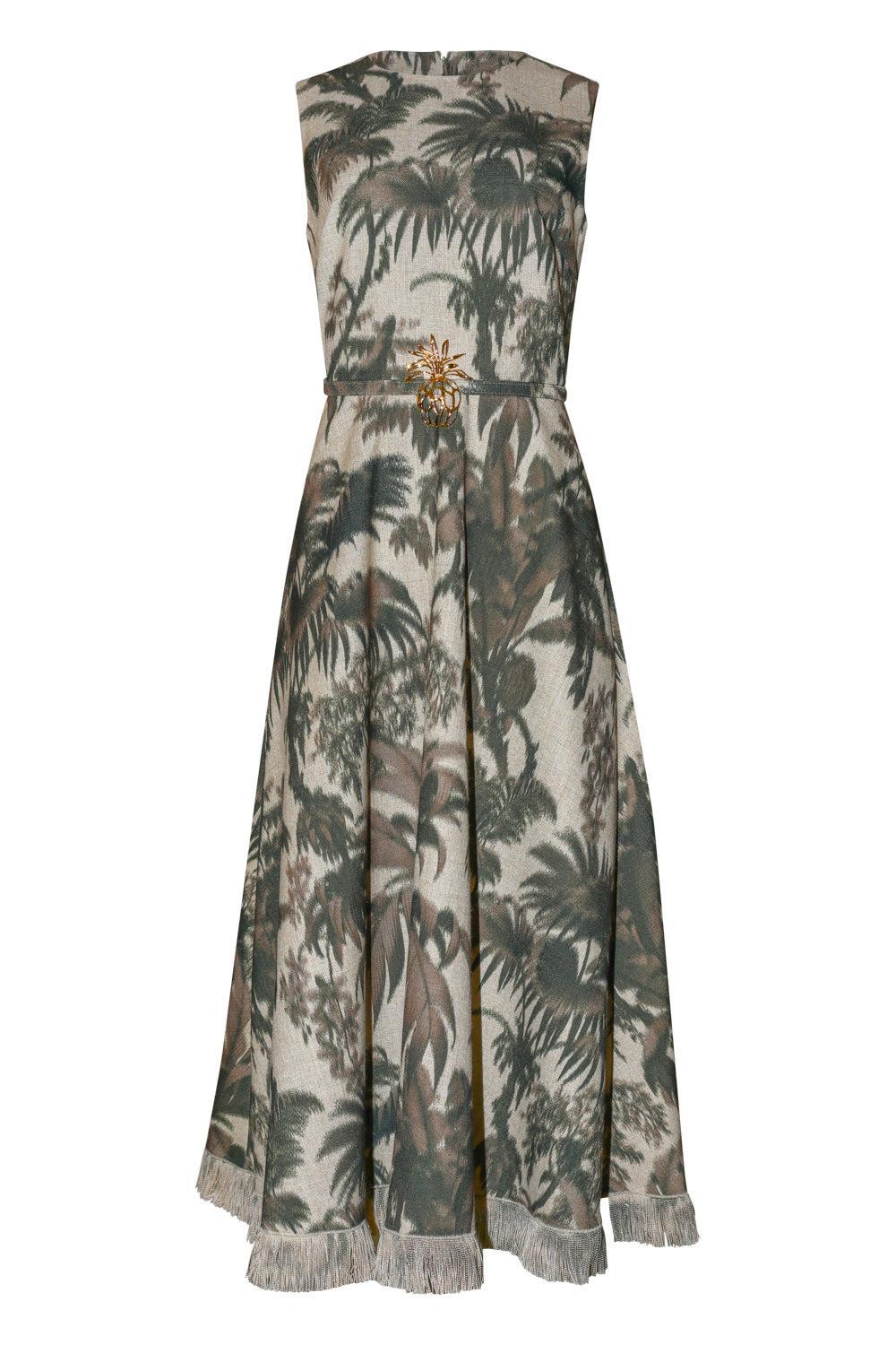 Large Chine Palm Leaves Midi Dress-COASTAL-6-CLOTHINGDRESSCASUAL-OSCAR DE LA RENTA