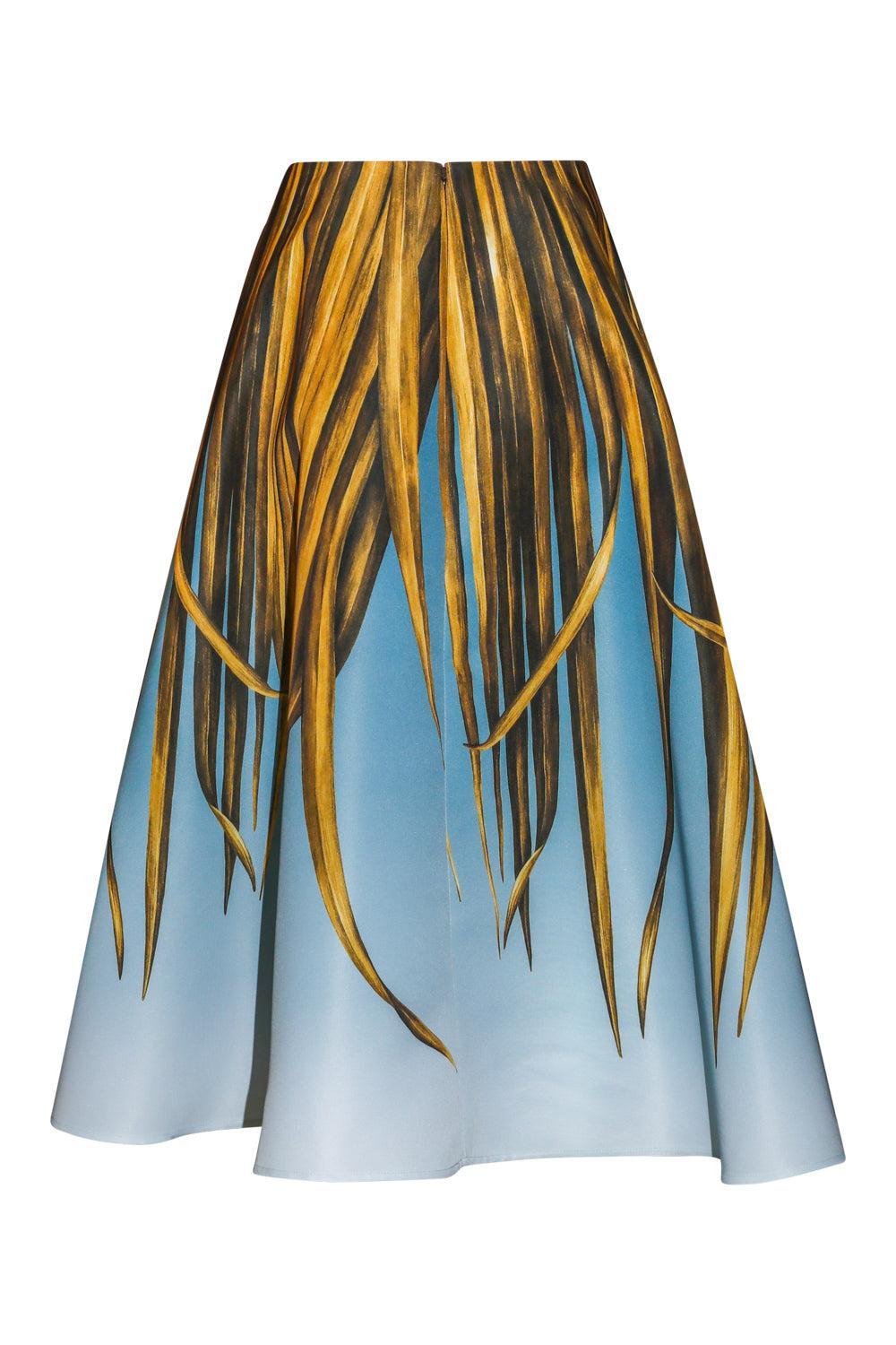 Palm Print Ombre Circle Skirt-COASTAL-4-CLOTHINGSKIRTMIDI-OSCAR DE LA RENTA