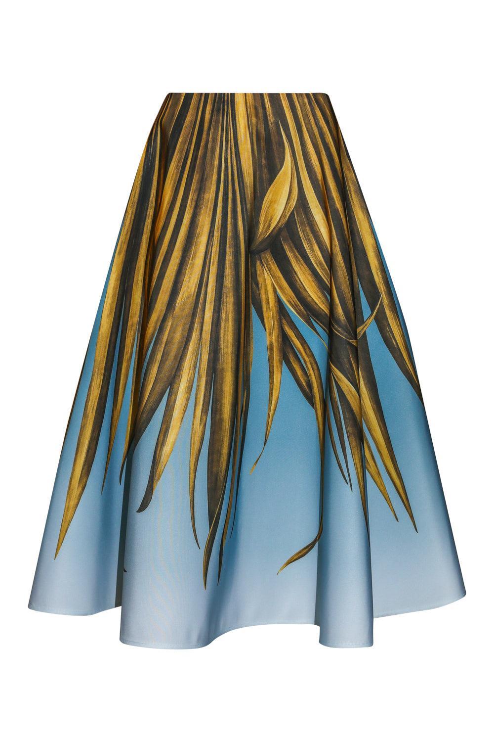 Palm Print Ombre Circle Skirt-COASTAL-4-CLOTHINGSKIRTMIDI-OSCAR DE LA RENTA