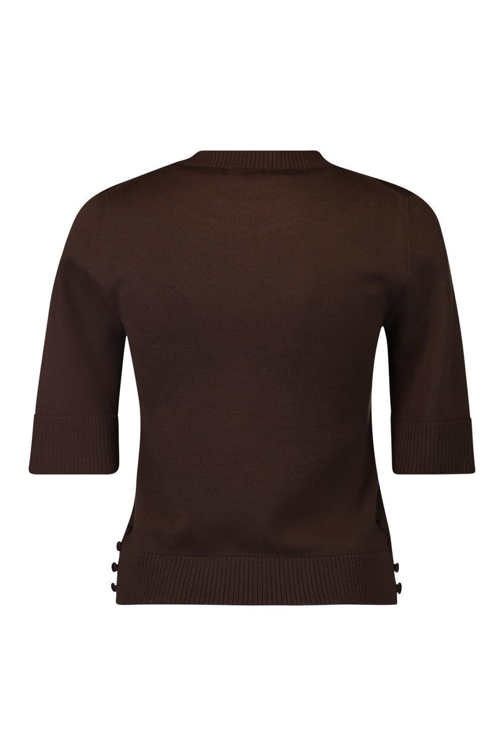Three Quarter Sleeve Buttons Detail Pullover-BROWN-S-CLOTHINGTOPKNITS-OSCAR DE LA RENTA