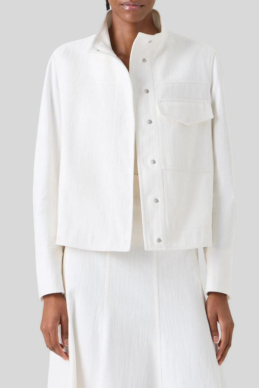 Zip Front Pocket Jacket-CREAM-2-CLOTHINGJACKETDENIM-AKRIS PUNTO