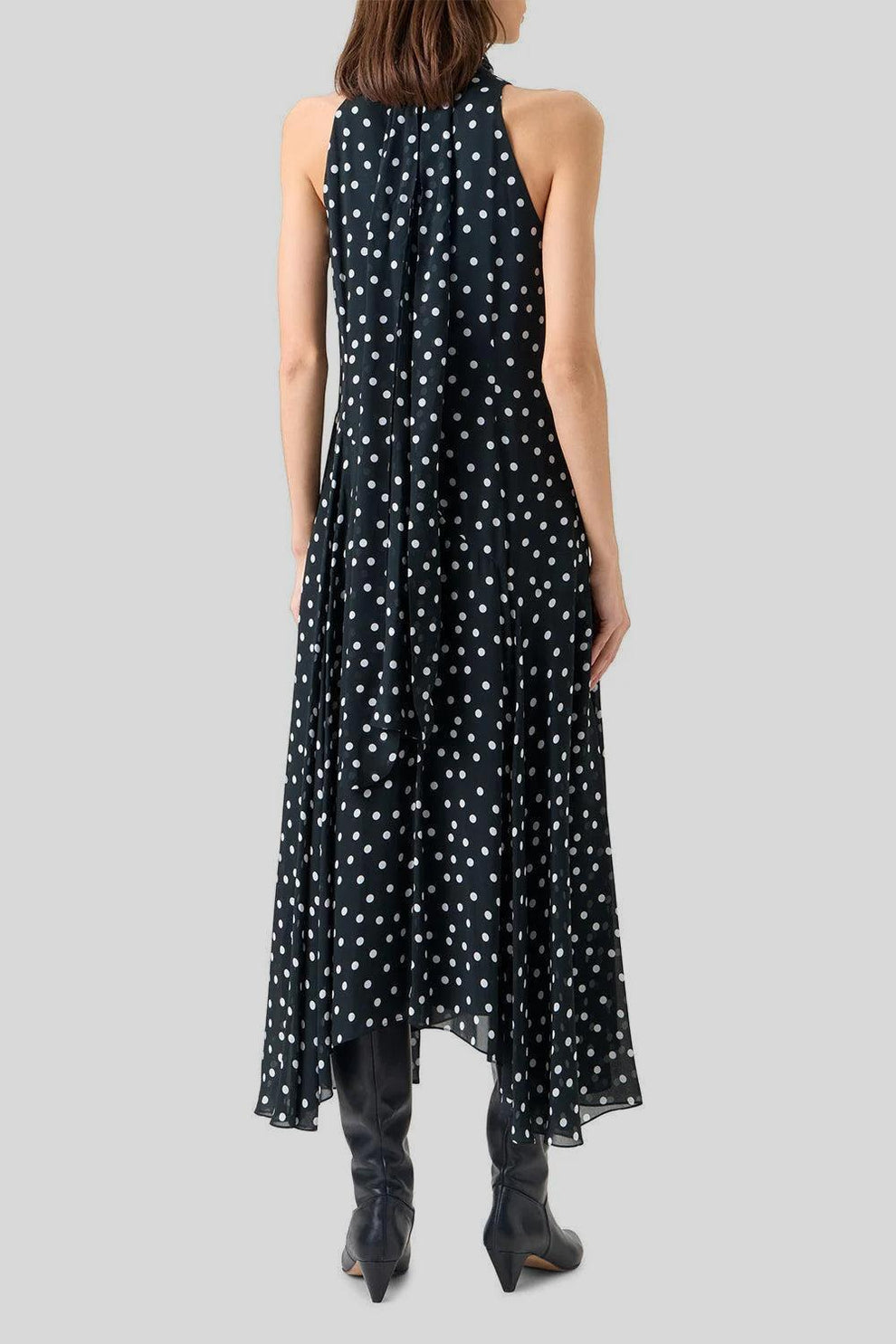 akris punto dress Women's Polka Dot Georgette Midi affordable house of cb corset dress Jean Popover Shirt Dress Crewneck Long sleeves Concealed Size:15.5 - 34/35