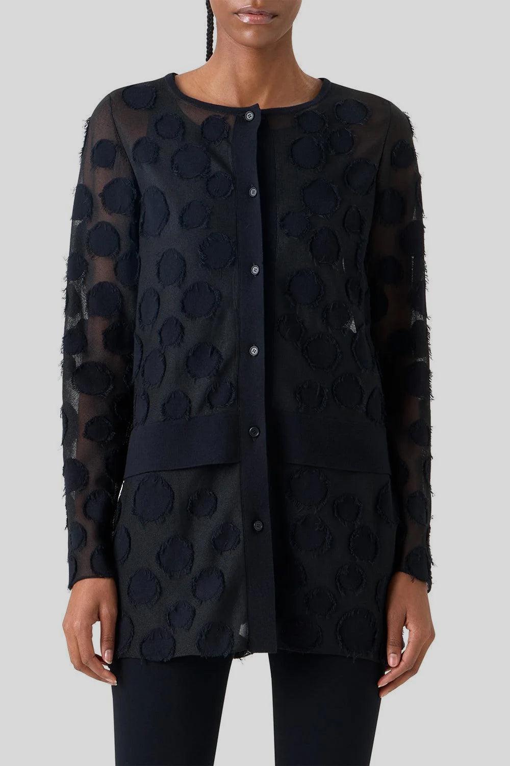 Button Front Long Cardigan-BLACK-2-CLOTHINGTOPCARDIGAN-AKRIS PUNTO
