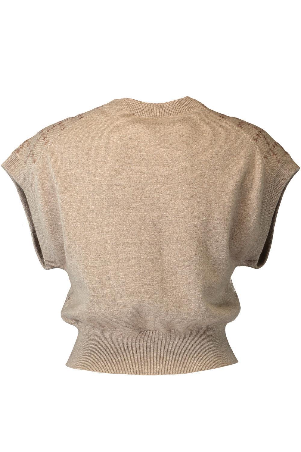 Dazzling Windowpane Embroidery Knit T-Shirt-BROWN-XXS-CLOTHINGTOPKNITS-BRUNELLO CUCINELLI