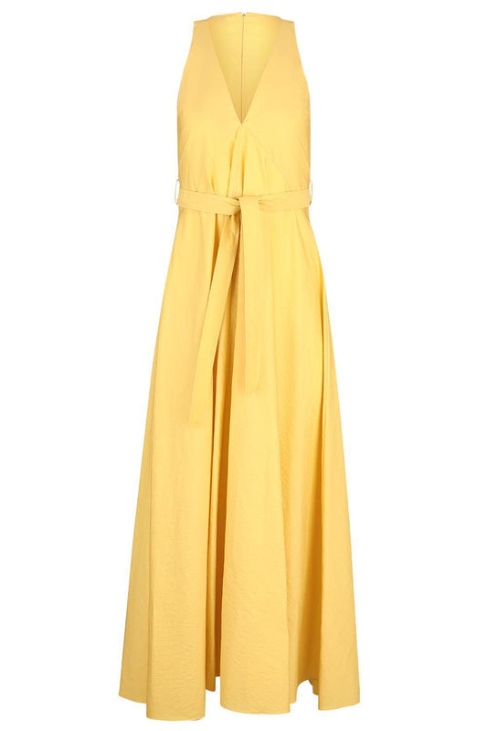 Belted Maxi Dress-YELLOW-XS-CLOTHINGDRESSCASUAL-BRUNELLO CUCINELLI