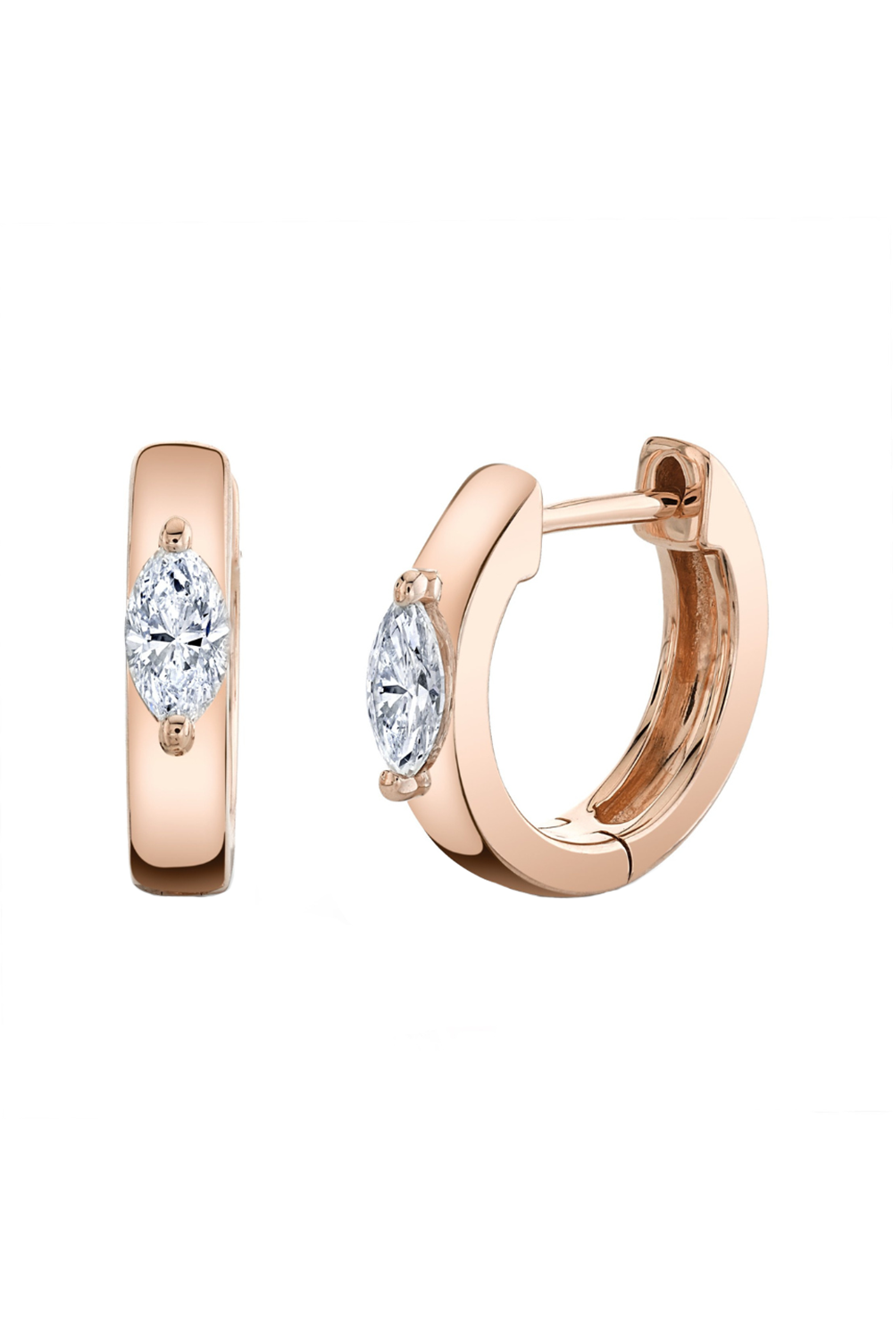 Diamond Marquise Center Huggie Earrings-ROSE GOLD-JEWELRYFINE JEWELEARRING-ANITA KO