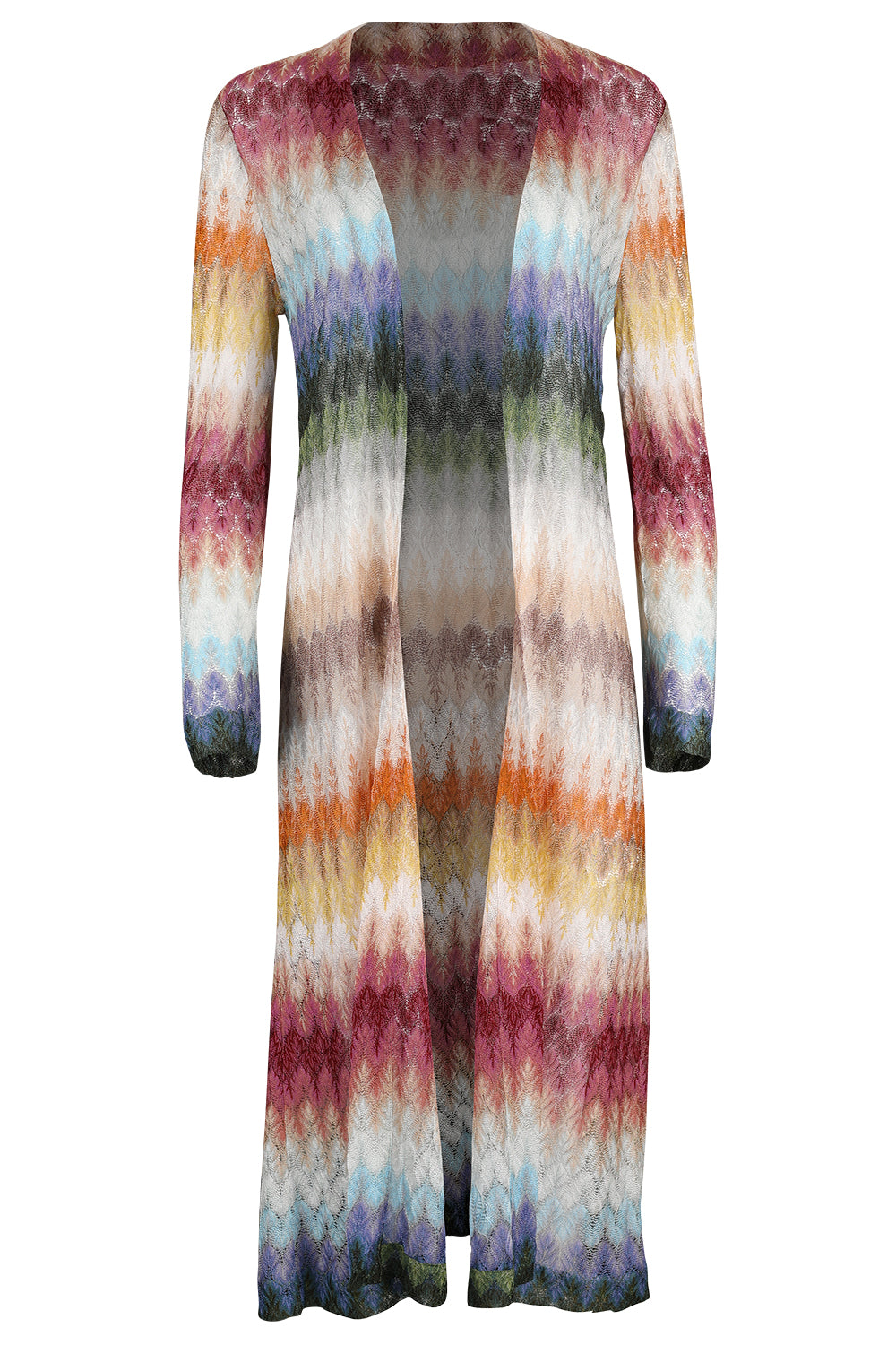 Long Knit Cardigan - Multicolor Blue Yellow Green