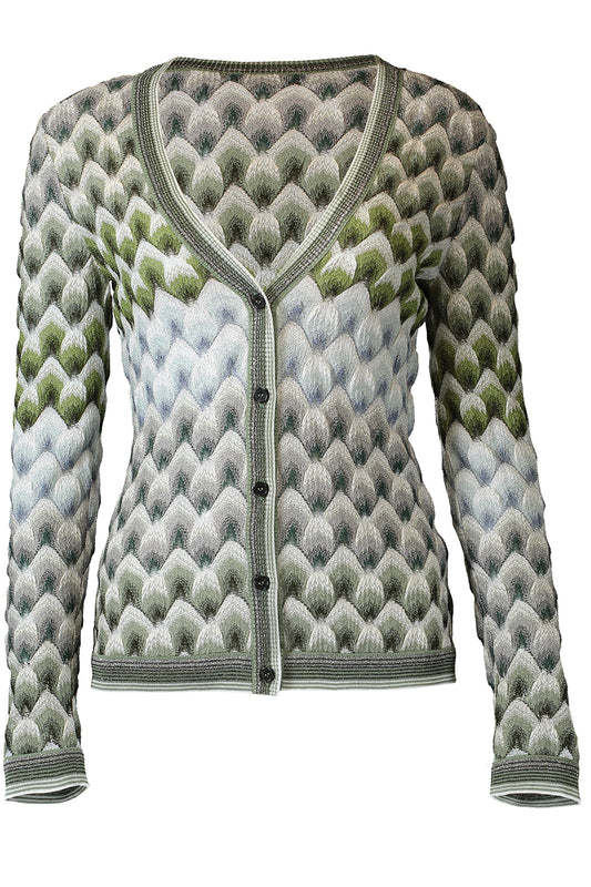 Buttoned Cardigan - Green Light Blue White