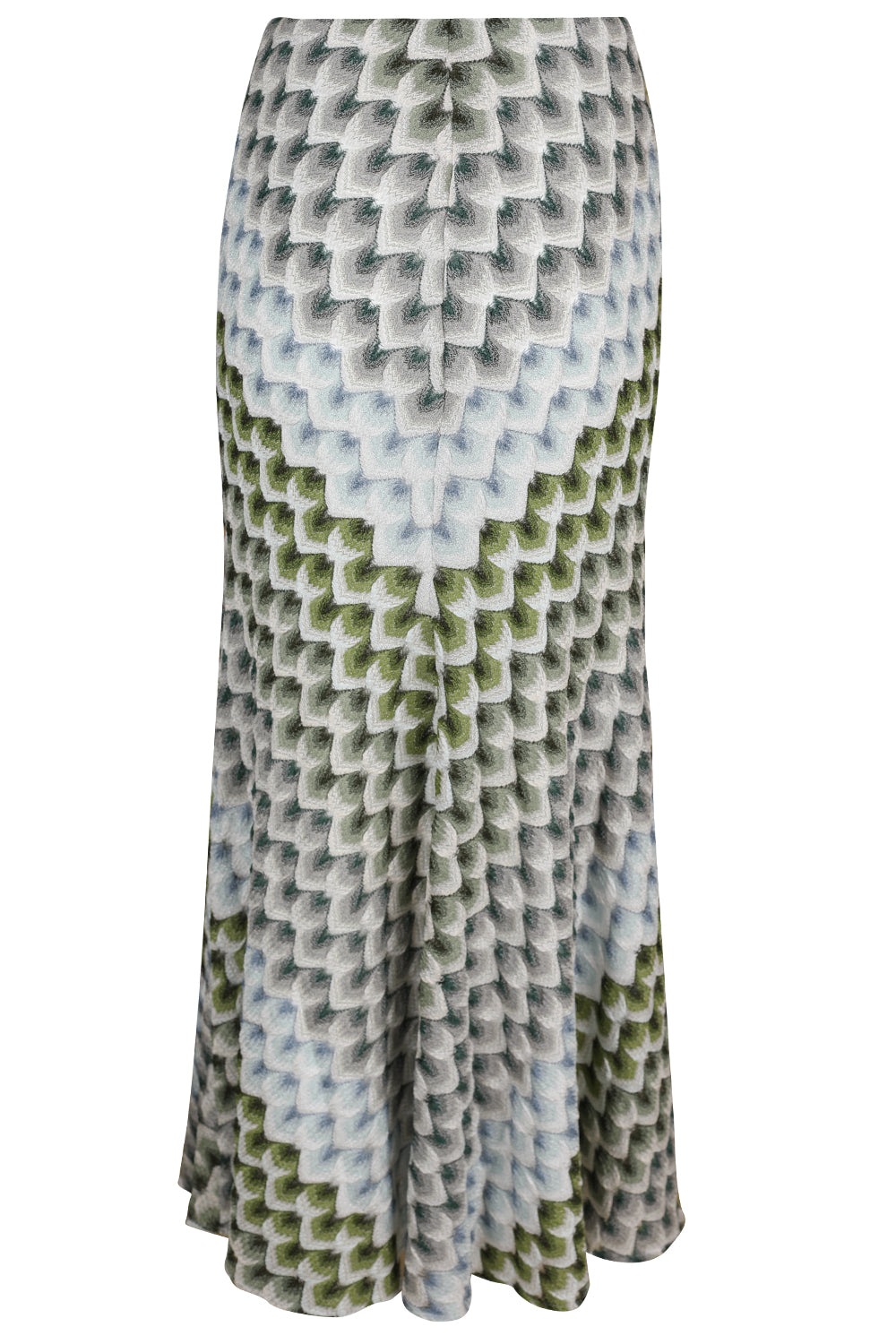Long Knit Skirt - Green Light Blue White
