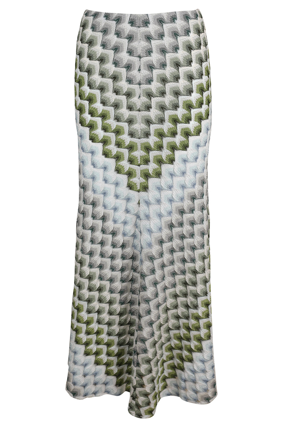 Long Knit Skirt - Green Light Blue White