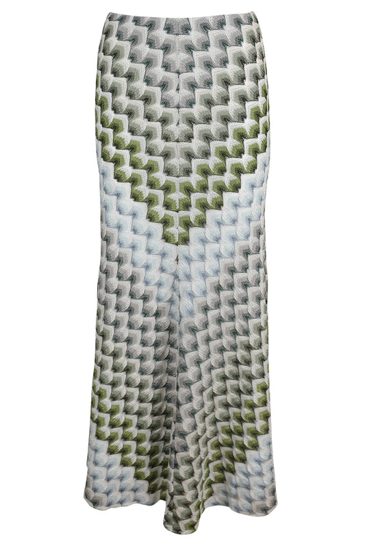 Long Knit Skirt - Green Light Blue White