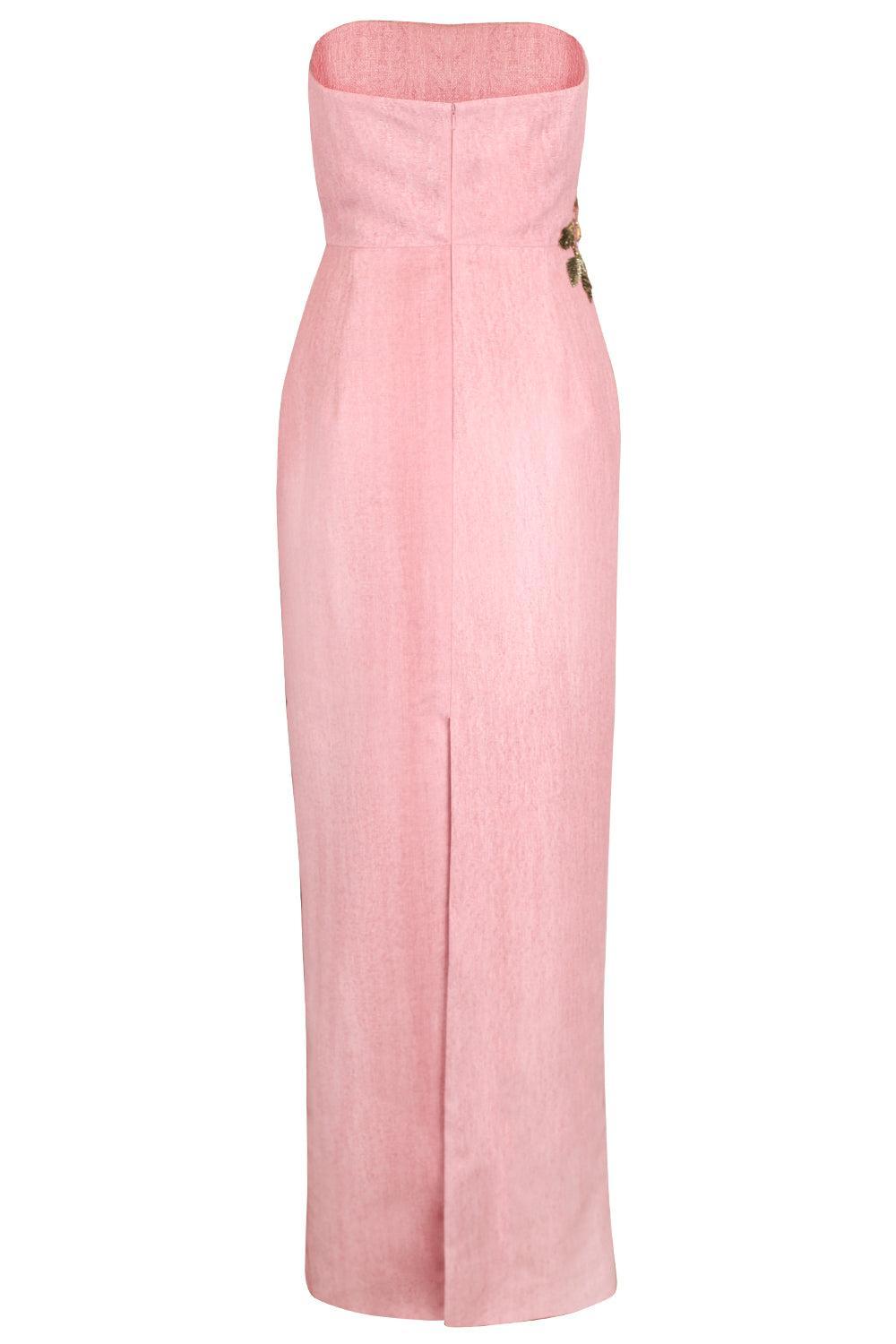  Beaded Floral Strapless Gown-PINK-4-CLOTHINGDRESSGOWN-OSCAR DE LA RENTA 
