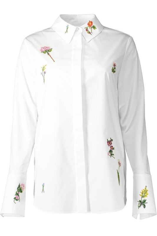 Embroiderd Botanical Long Sleeve Blouse-WHITE-4-CLOTHINGTOPBLOUSE-OSCAR DE LA RENTA