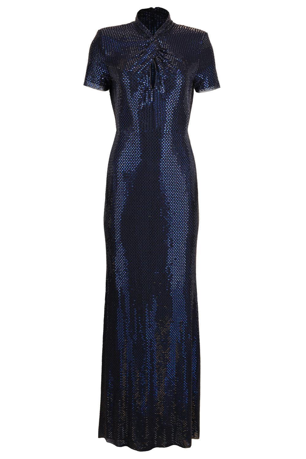 Rhinestone Twist Maxi Dress-BLUE-2-CLOTHINGDRESSGOWN-SELF-PORTRAIT