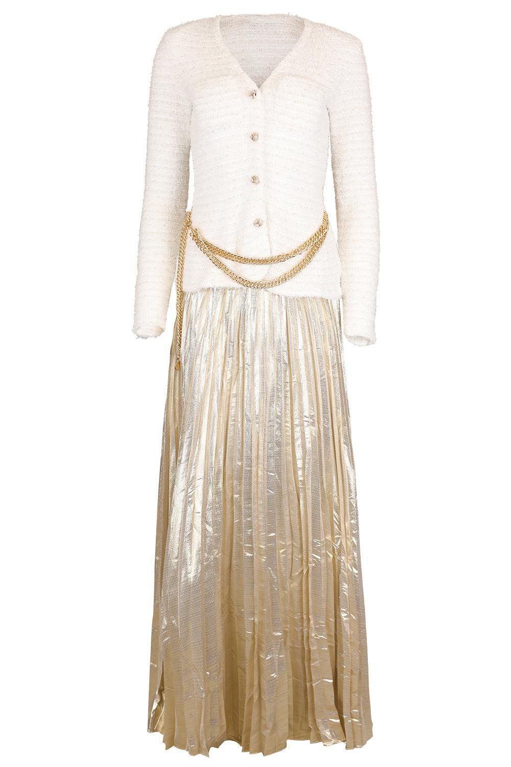 Textured Metallic Maxi Dress-CREAM-2-CLOTHINGDRESSGOWN-SELF-PORTRAIT