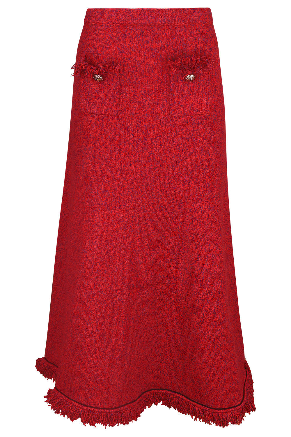  Frayed Midi Skirt-RED-XS-CLOTHINGSKIRTMIDI-SELF-PORTRAIT 