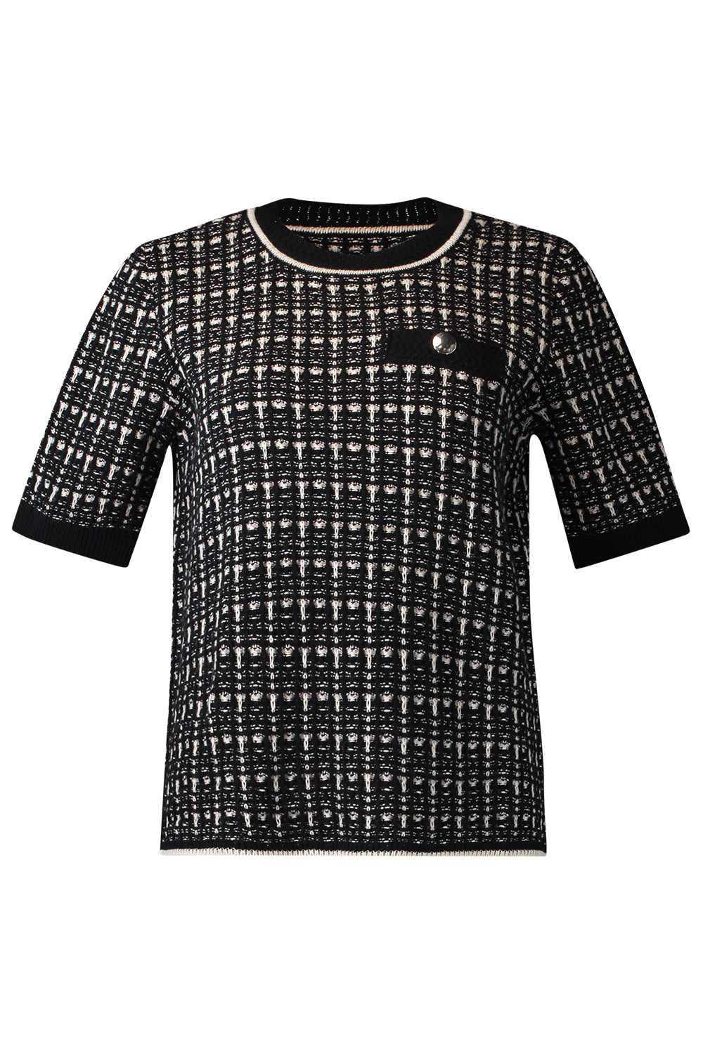 Short Sleeve Jacquard Knit Sweater