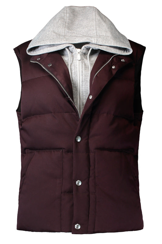 Hooded Zip Vest - Burgundy Light Grey
