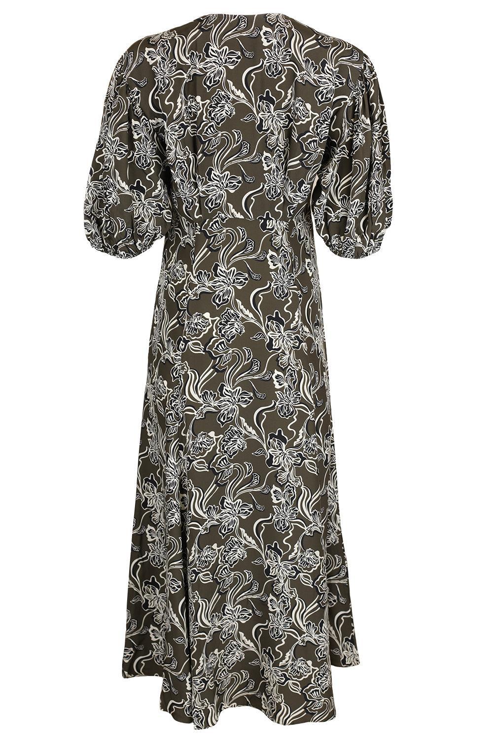 Florence Dress - Taupe Floral-FLORAL-0-CLOTHINGDRESSCASUAL-LA LIGNE