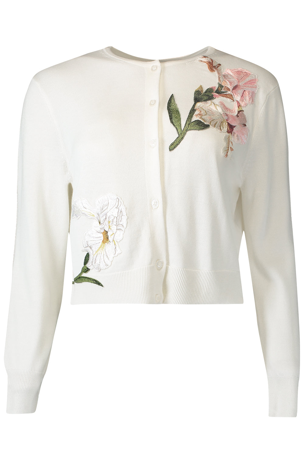 Embroidered Crysanthemum Cardigan-CREAM-XS-CLOTHINGTOPCARDIGAN-OSCAR DE LA RENTA