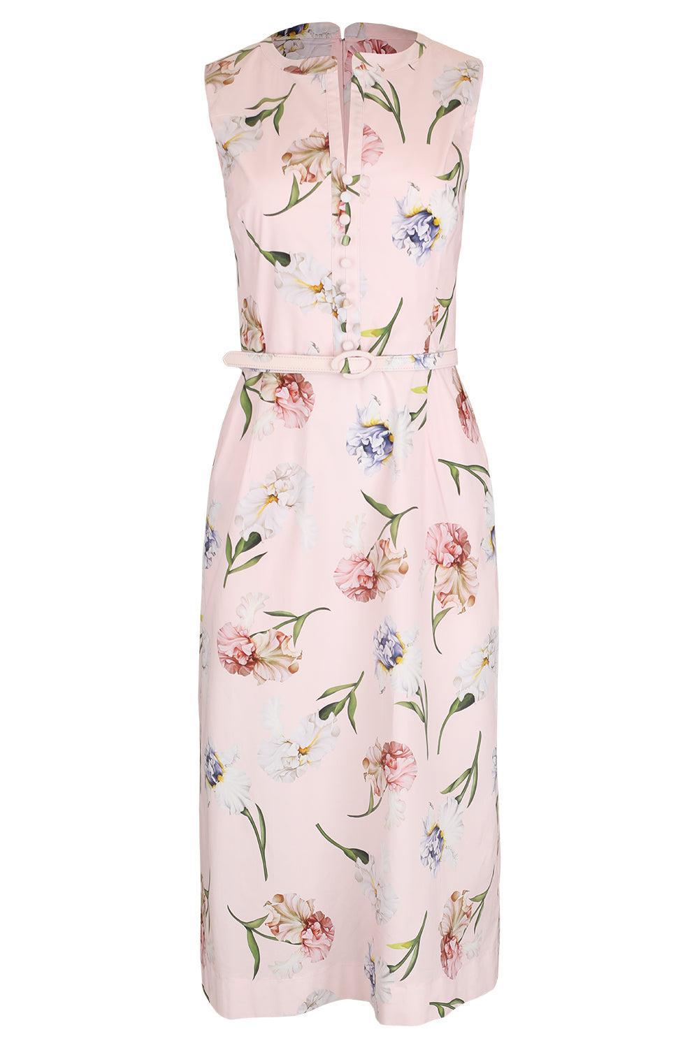 Sleeveless Painted Iris Poplin Day Dress-PINK-2-CLOTHINGDRESSCASUAL-OSCAR DE LA RENTA