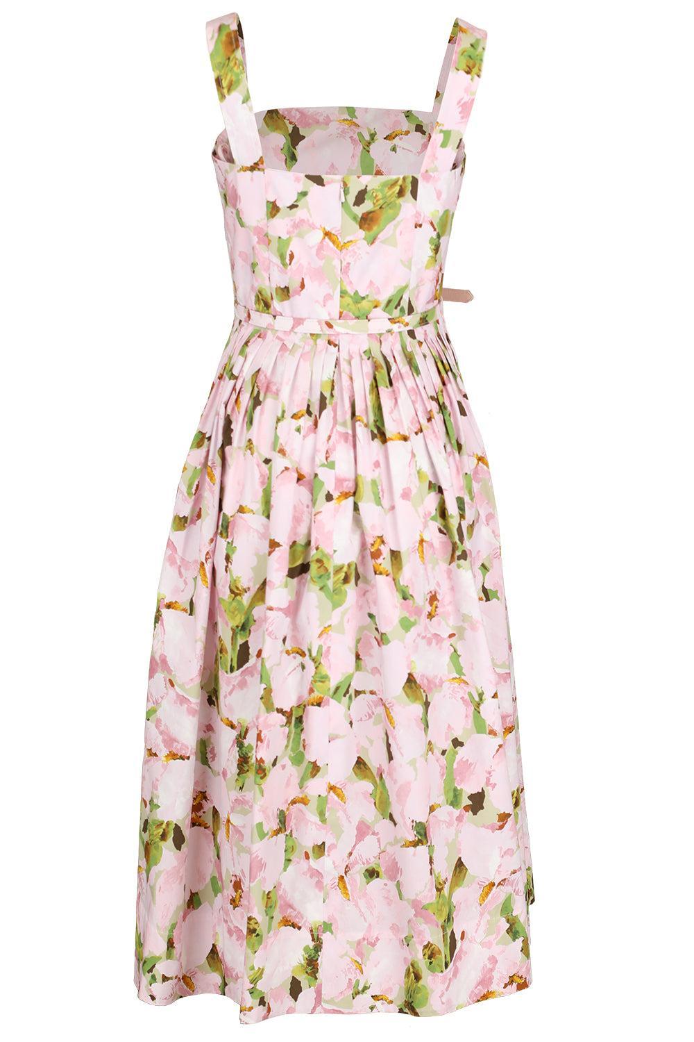  Sleeveless Watercolor Iris Poplin Day Dress-PINK-2-CLOTHINGDRESSCASUAL-OSCAR DE LA RENTA 