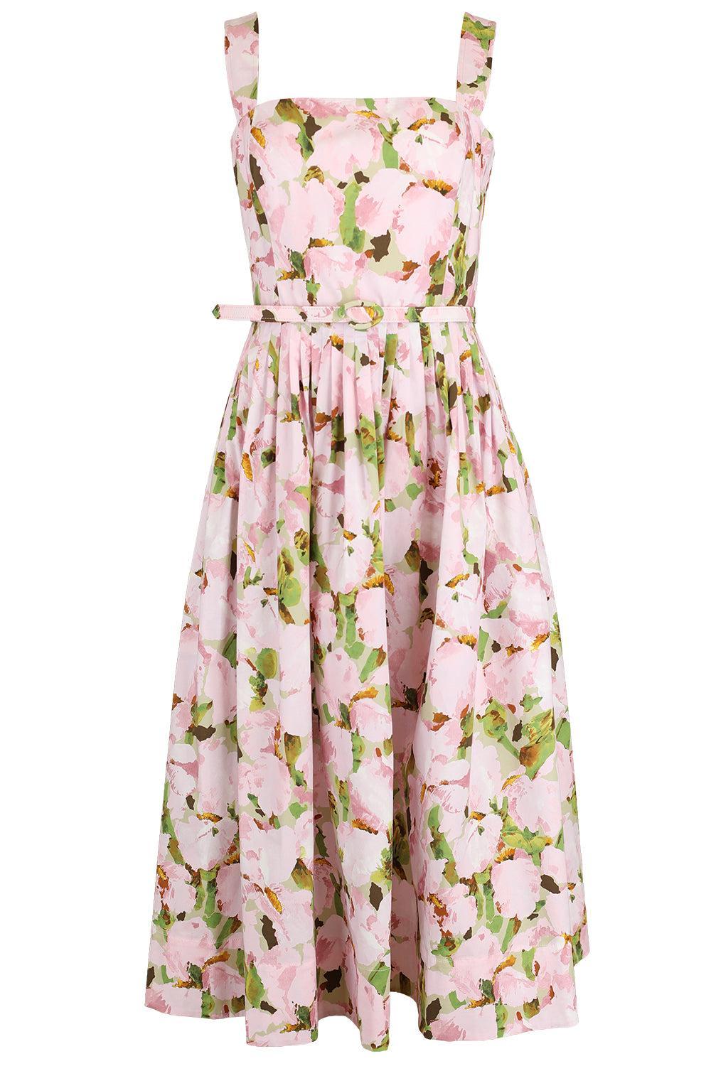  Sleeveless Watercolor Iris Poplin Day Dress-PINK-2-CLOTHINGDRESSCASUAL-OSCAR DE LA RENTA 