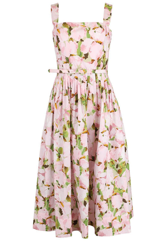 Sleeveless Watercolor Iris Poplin Day Dress-PINK-2-CLOTHINGDRESSCASUAL-OSCAR DE LA RENTA