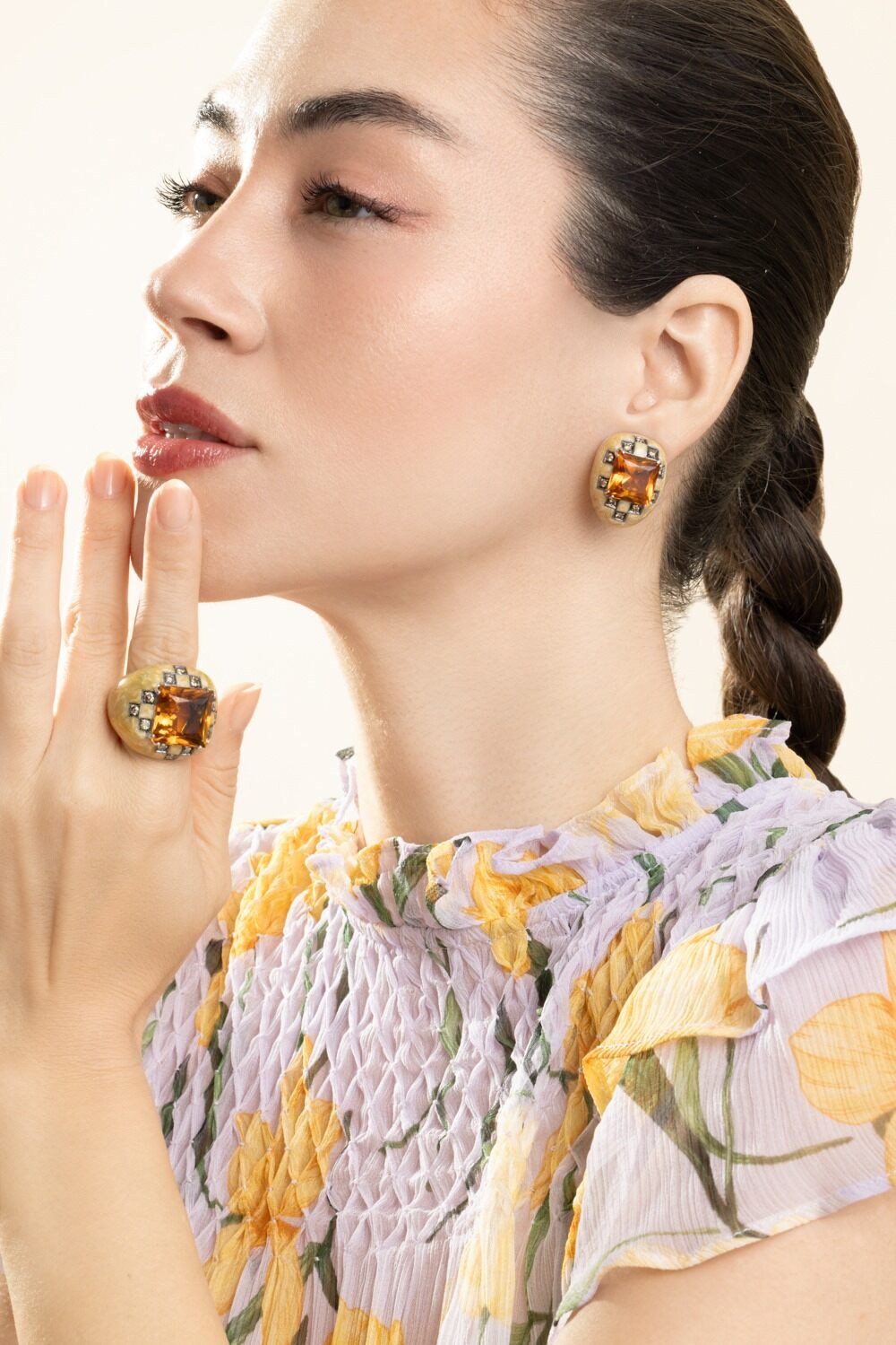 Diamond Citrine Square Earrings-SILVER-JEWELRYFINE JEWELEARRING-ANDREOLI