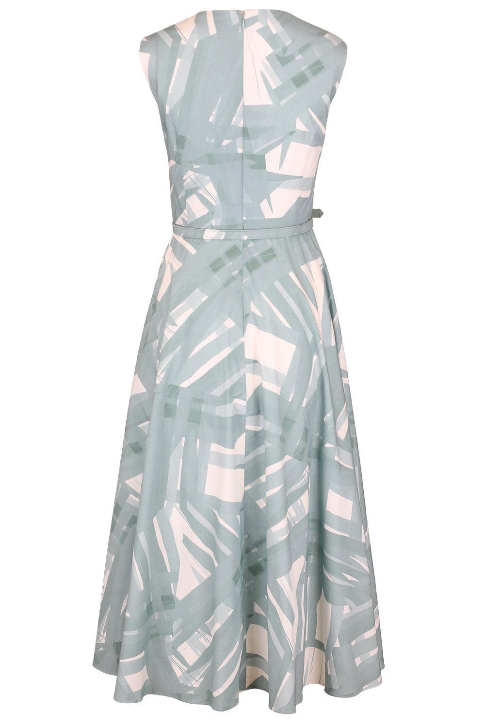  Sleeveless Striped Plaid Poplin Day Dress-GREEN-4-CLOTHINGDRESSCASUAL-OSCAR DE LA RENTA 