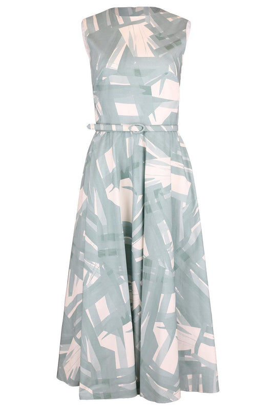 Sleeveless Striped Plaid Poplin Day Dress-GREEN-4-CLOTHINGDRESSCASUAL-OSCAR DE LA RENTA