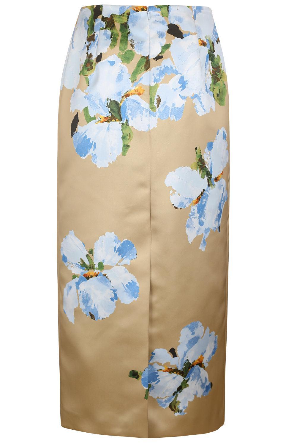  Watercolor Iris Satin Pencil Skirt-BROWN-2-CLOTHINGSKIRTMIDI-OSCAR DE LA RENTA 