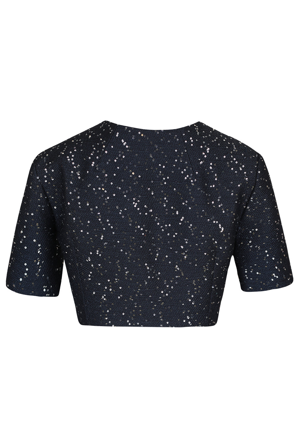  Short Sleeve Sequin Tweed Cape-BLUE-4-CLOTHINGJACKETEVENING-OSCAR DE LA RENTA 