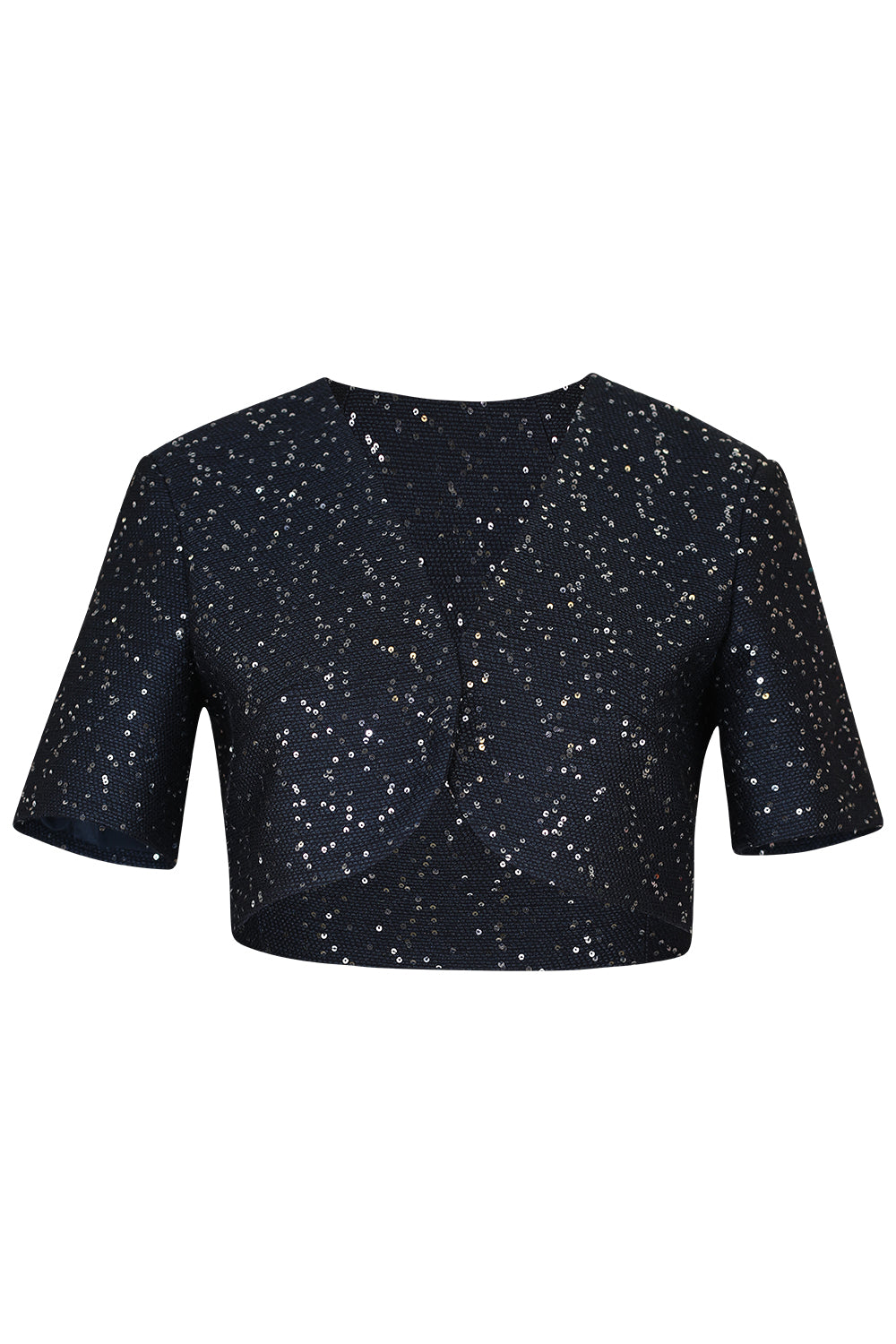 Short Sleeve Sequin Tweed Cape-BLUE-4-CLOTHINGJACKETEVENING-OSCAR DE LA RENTA