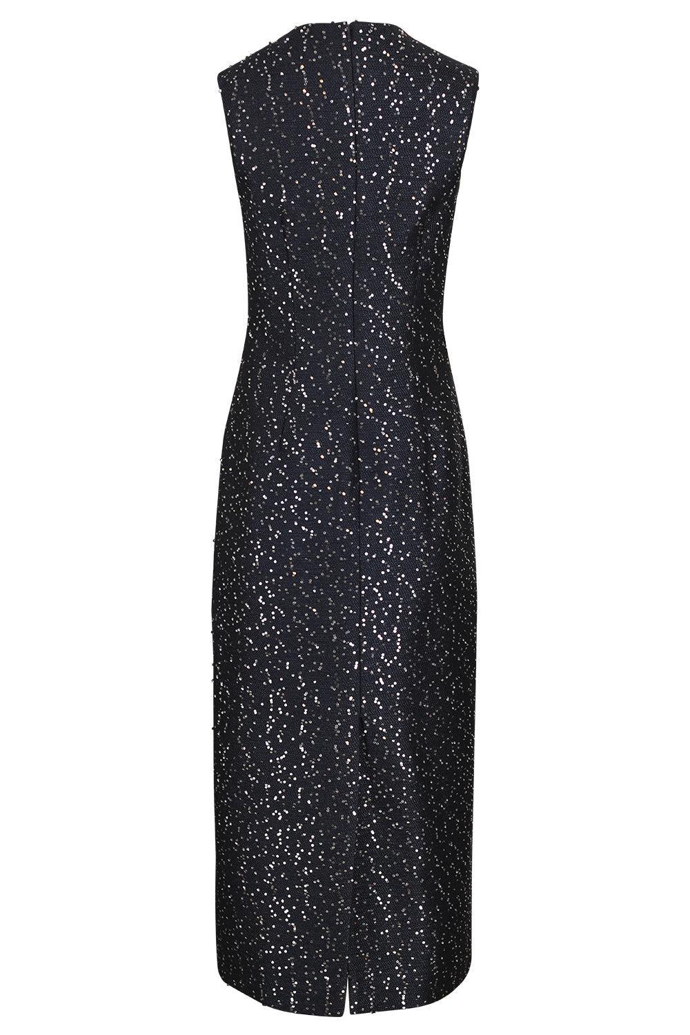  Sleeveless Sequin Tweed Cocktail Dress-BLUE-4-CLOTHINGDRESSCOCKTAIL-OSCAR DE LA RENTA 