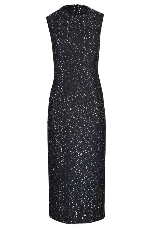 Sleeveless Sequin Tweed Cocktail Dress-BLUE-4-CLOTHINGDRESSCOCKTAIL-OSCAR DE LA RENTA