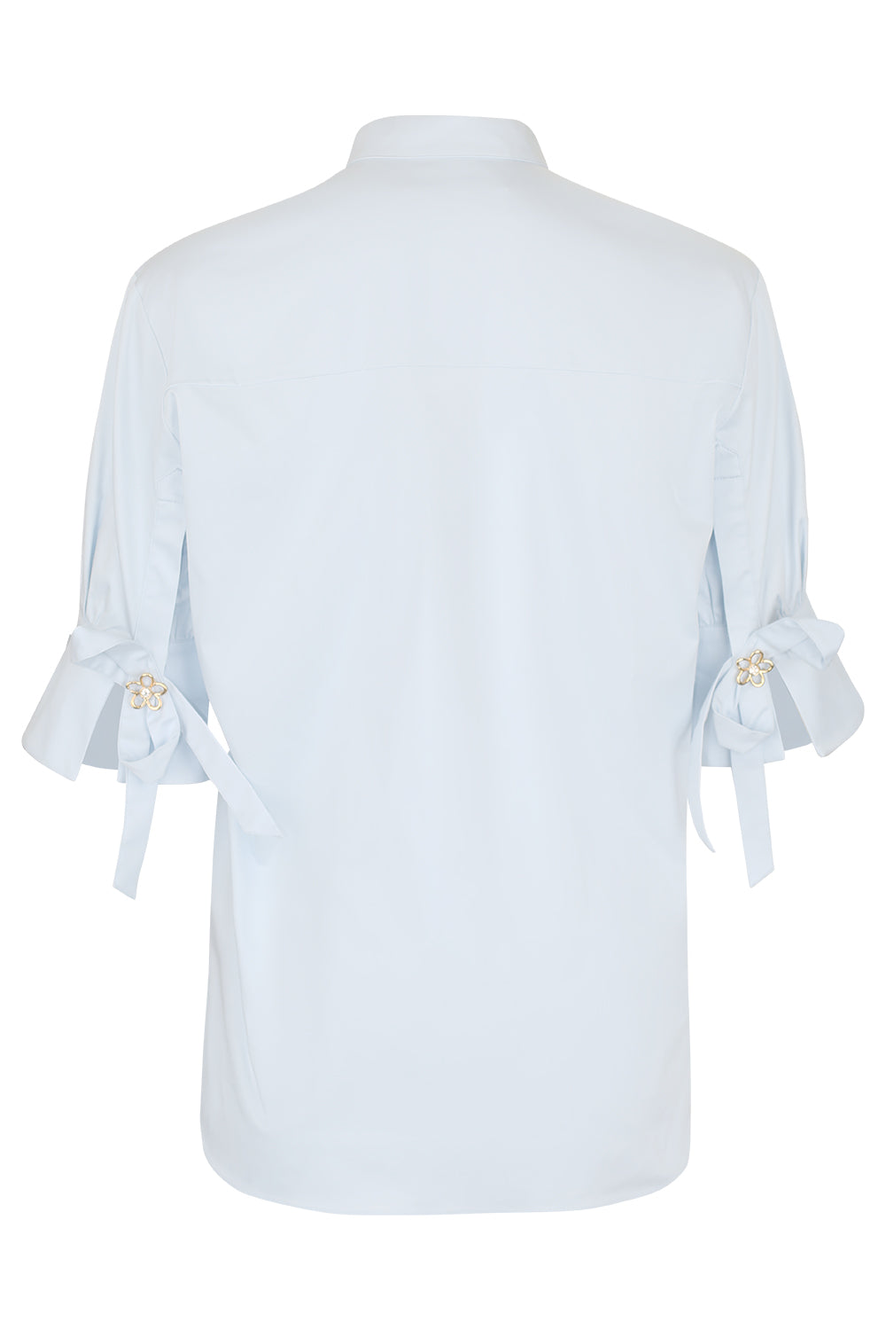 Short Bow Sleeve Blouse-BLUE-2-CLOTHINGTOPBLOUSE-OSCAR DE LA RENTA