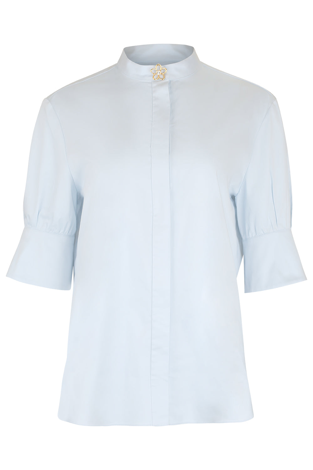  Short Bow Sleeve Blouse-BLUE-2-CLOTHINGTOPBLOUSE-OSCAR DE LA RENTA 