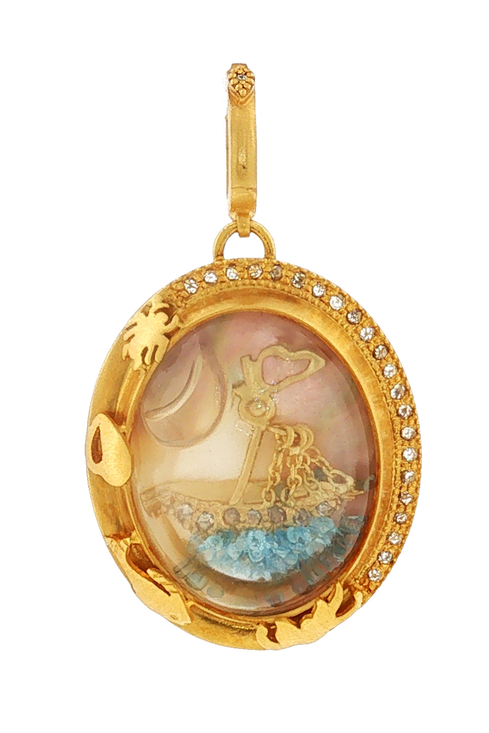  Diamond Aquamarine Antiquity Boat Pendant-YELLOW GOLD-JEWELRYFINE JEWELPENDANT-COOMI 