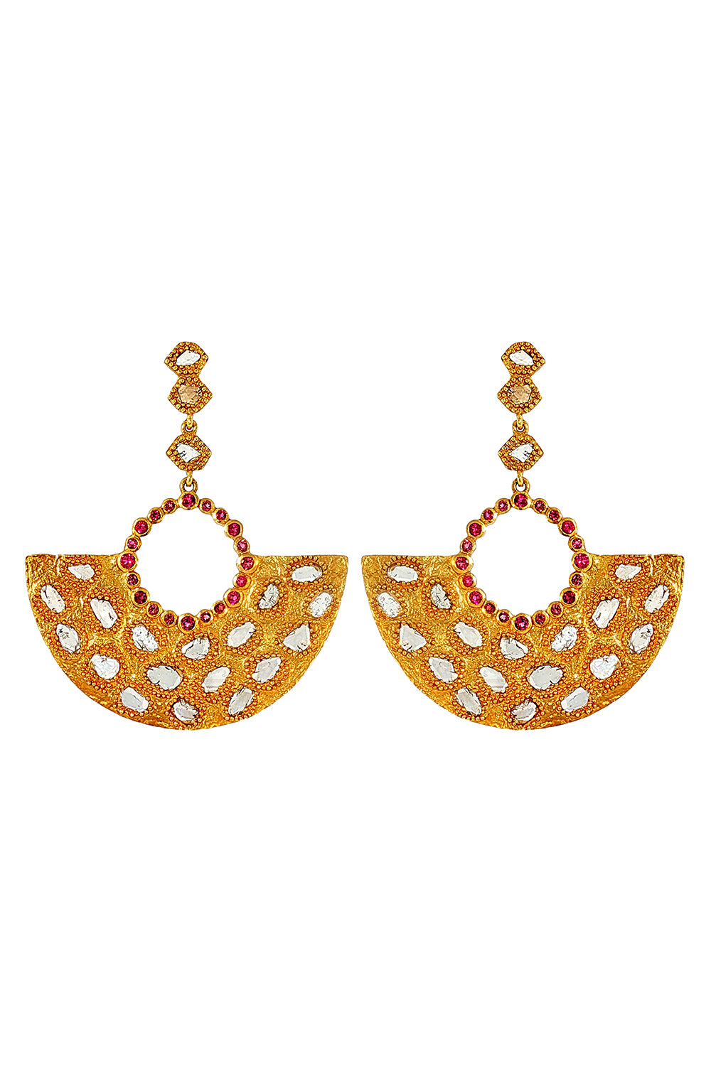  Ruby Diamond Rose Eternity Aztec Earrings-YELLOW GOLD-JEWELRYFINE JEWELEARRING-COOMI 