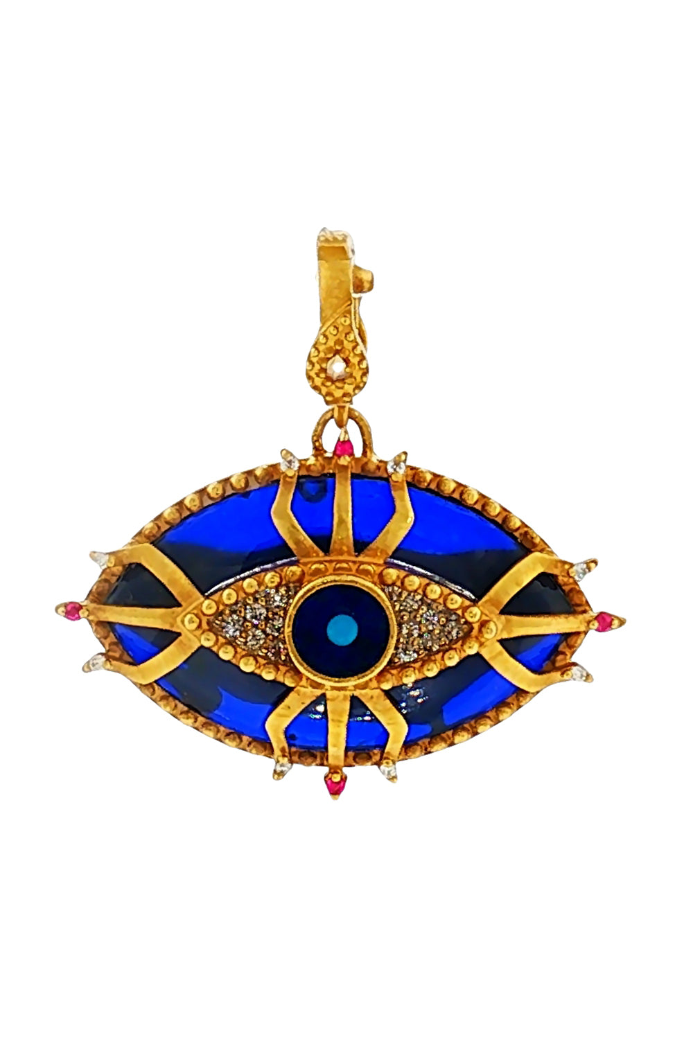  Lapis Diamond Ruby Trinetra Evil Eye Pendant-YELLOW GOLD-JEWELRYFINE JEWELPENDANT-COOMI 