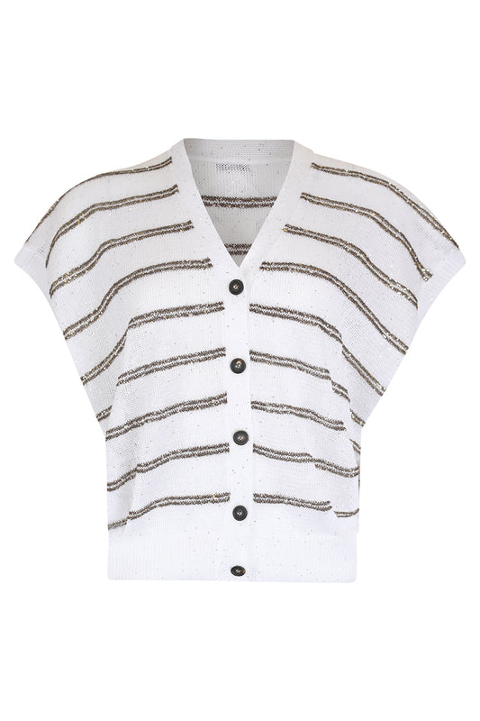 Short Sleeve Stripe Sequin Cardigan