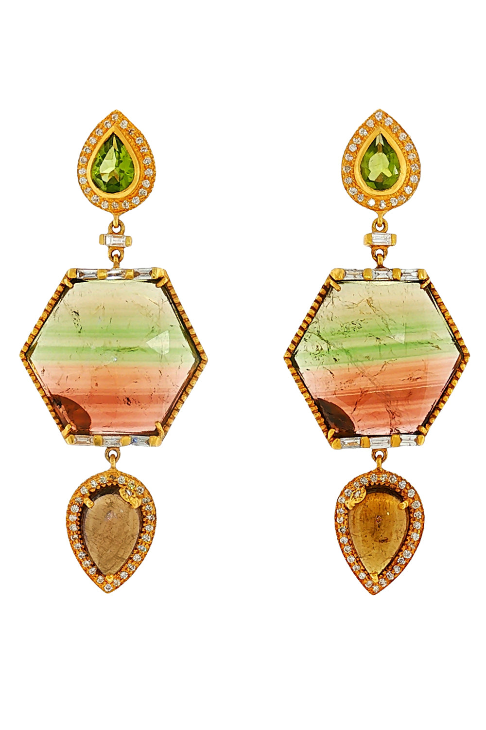 Peridot Tourmaline Drop Earrings-YELLOW GOLD-JEWELRYFINE JEWELEARRING-COOMI