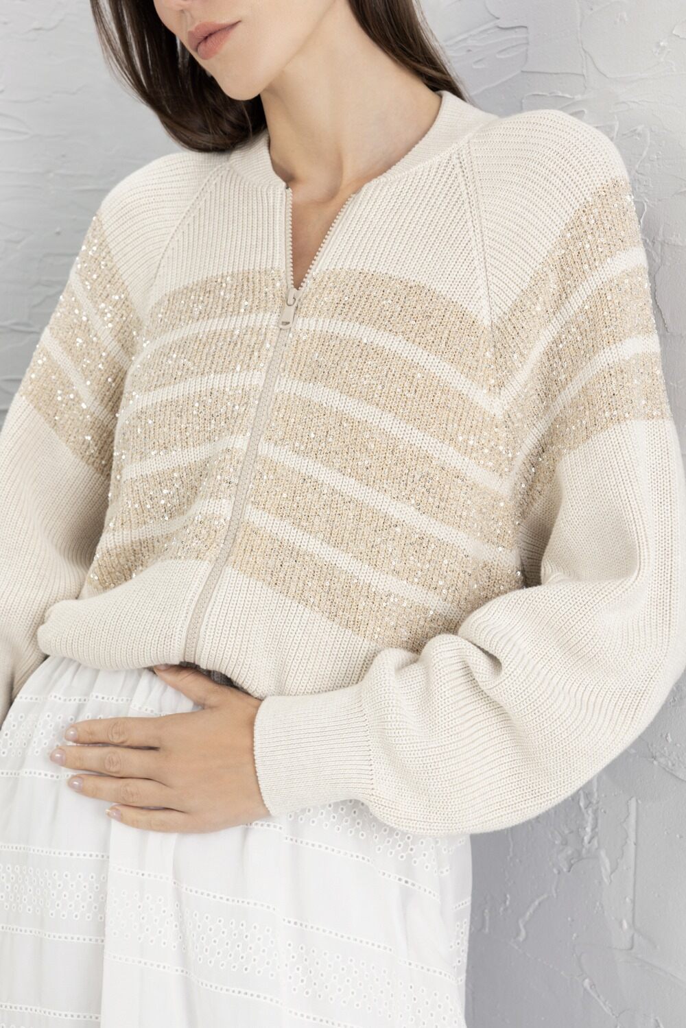 Stripe Bomber Jacket-CREAM-XS-CLOTHINGJACKETCASUAL-BRUNELLO CUCINELLI