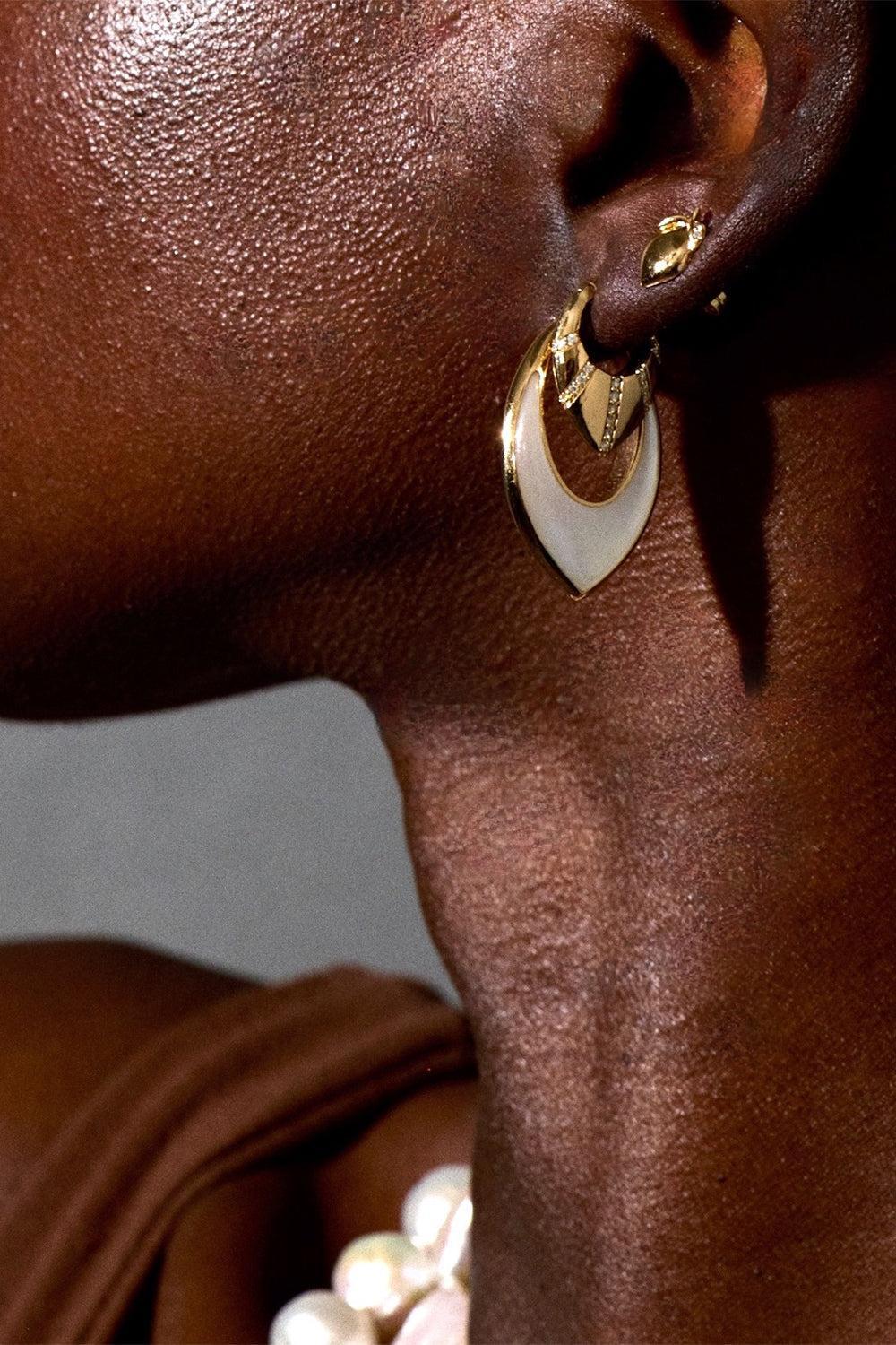 Pearl Stardust Inlay Hoop Earrings-YELLOW GOLD-JEWELRYFINE JEWELEARRING-SORELLINA