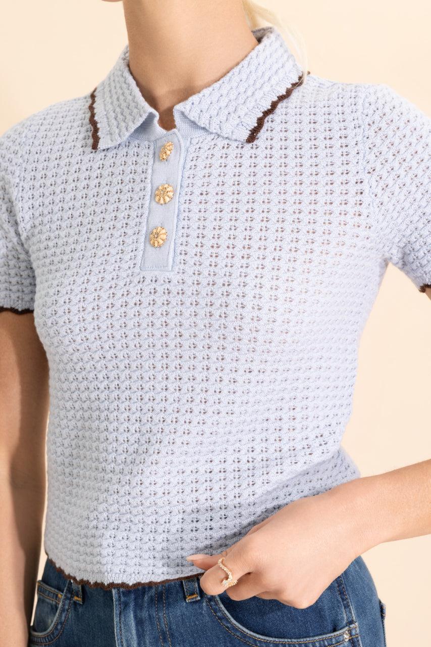 Melody Polo - Light Blue Brown-BLUE-XS-CLOTHINGTOPKNITS-CARA CARA