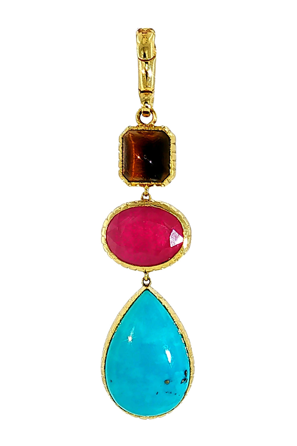 Tiger’s Eye Ruby Turquoise Totem Charm-YELLOW GOLD-JEWELRYFINE JEWELPENDANT-JENNA BLAKE